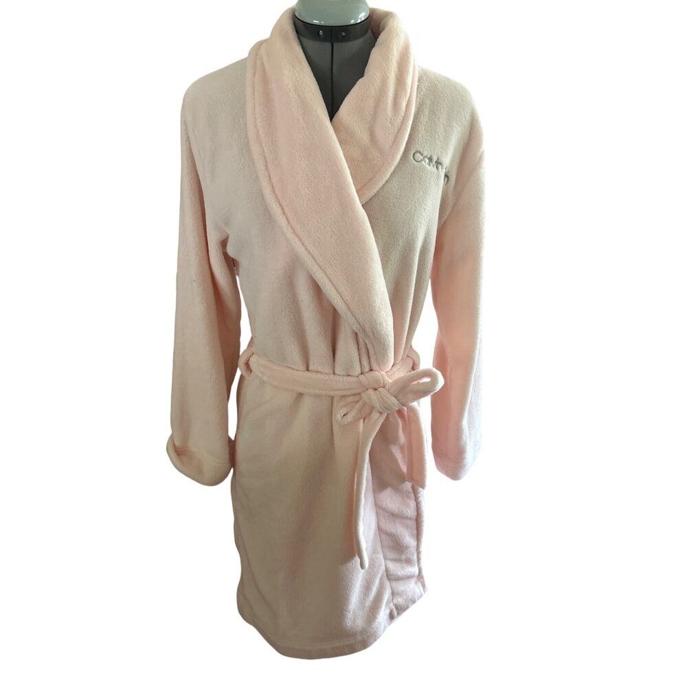 Calvin Klein Womens XS/S Plush Pink Bathrobe Soft Fleece Belted Loungewear